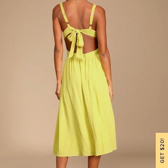 Lulus Lime Green Tie-Back Midi Dress - Picture 2 of 8